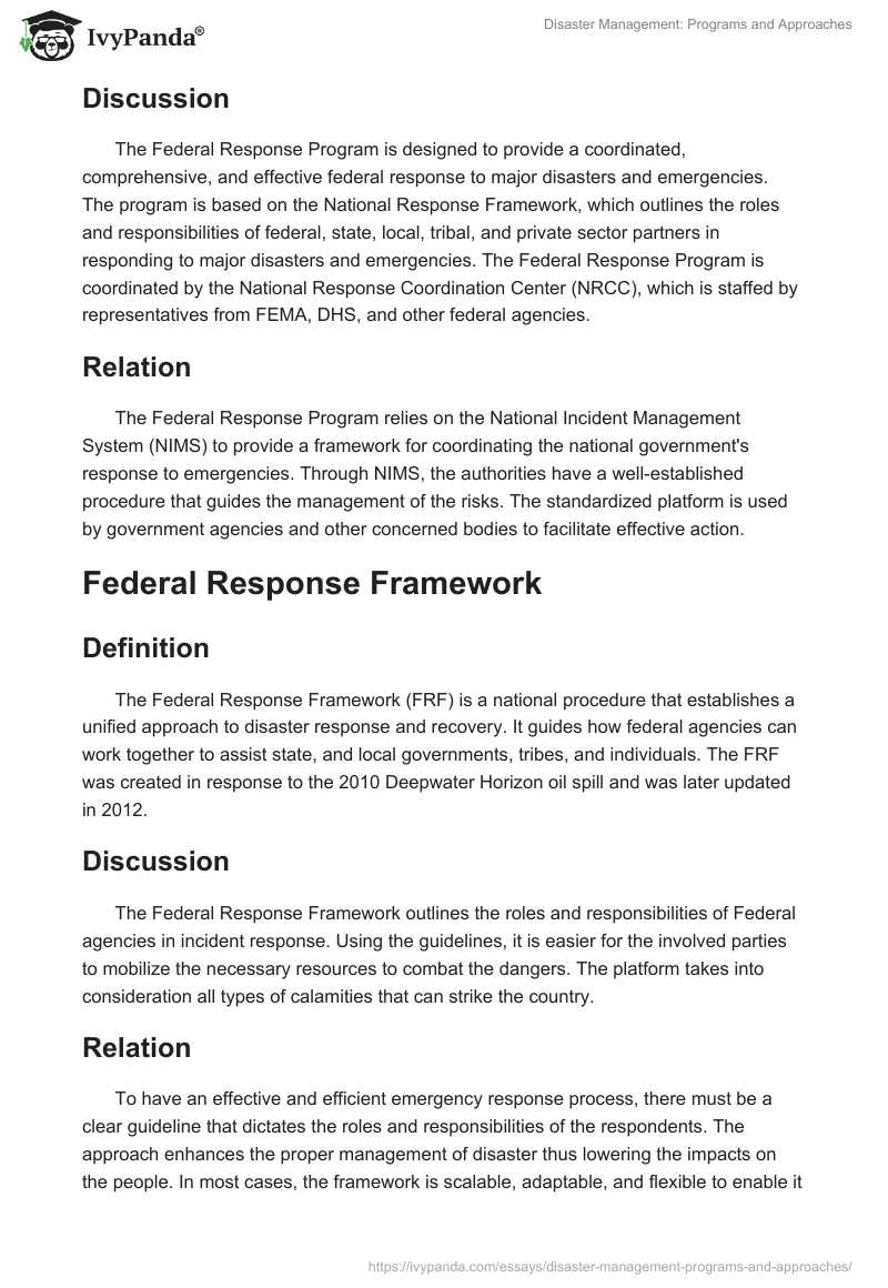 Disaster Management: Programs and Approaches. Page 3