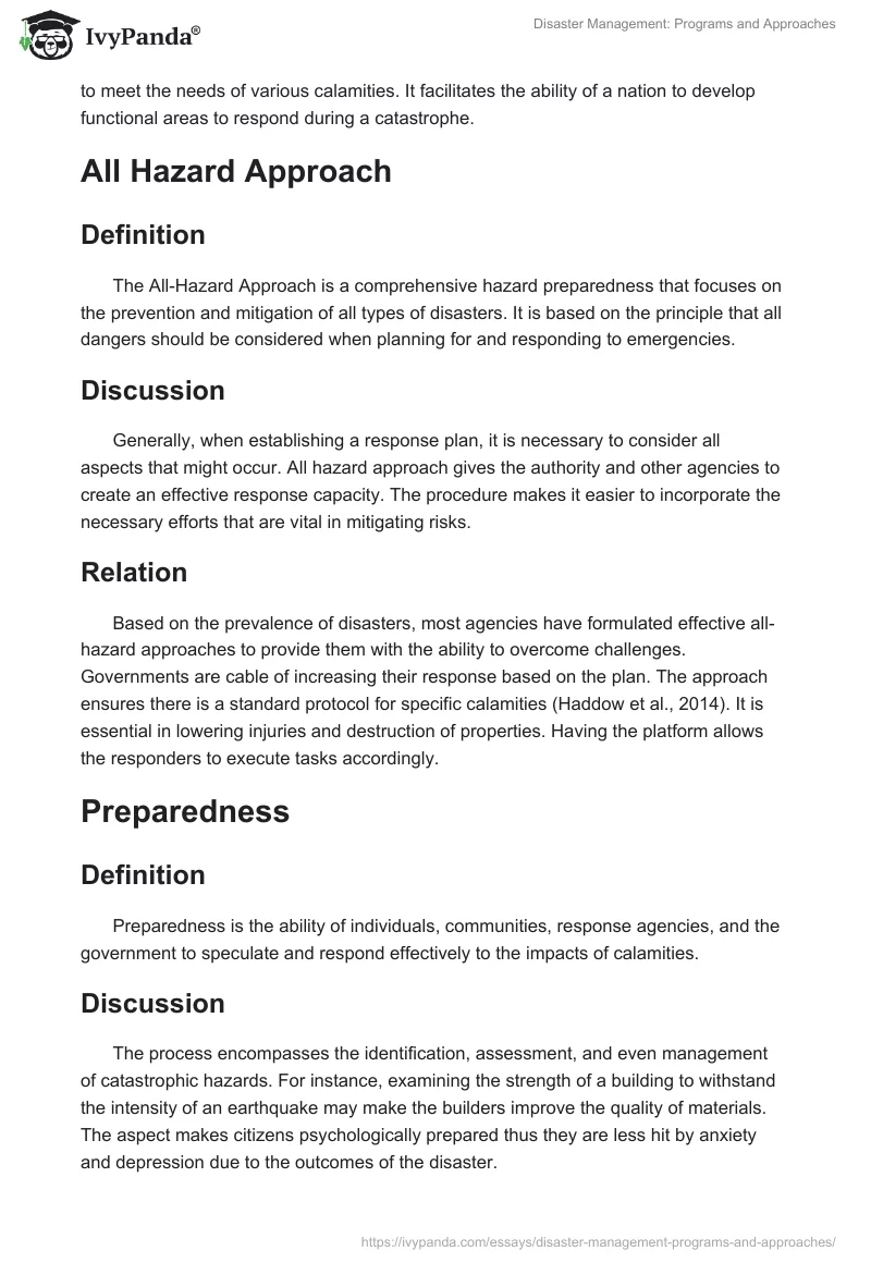 Disaster Management: Programs and Approaches. Page 4