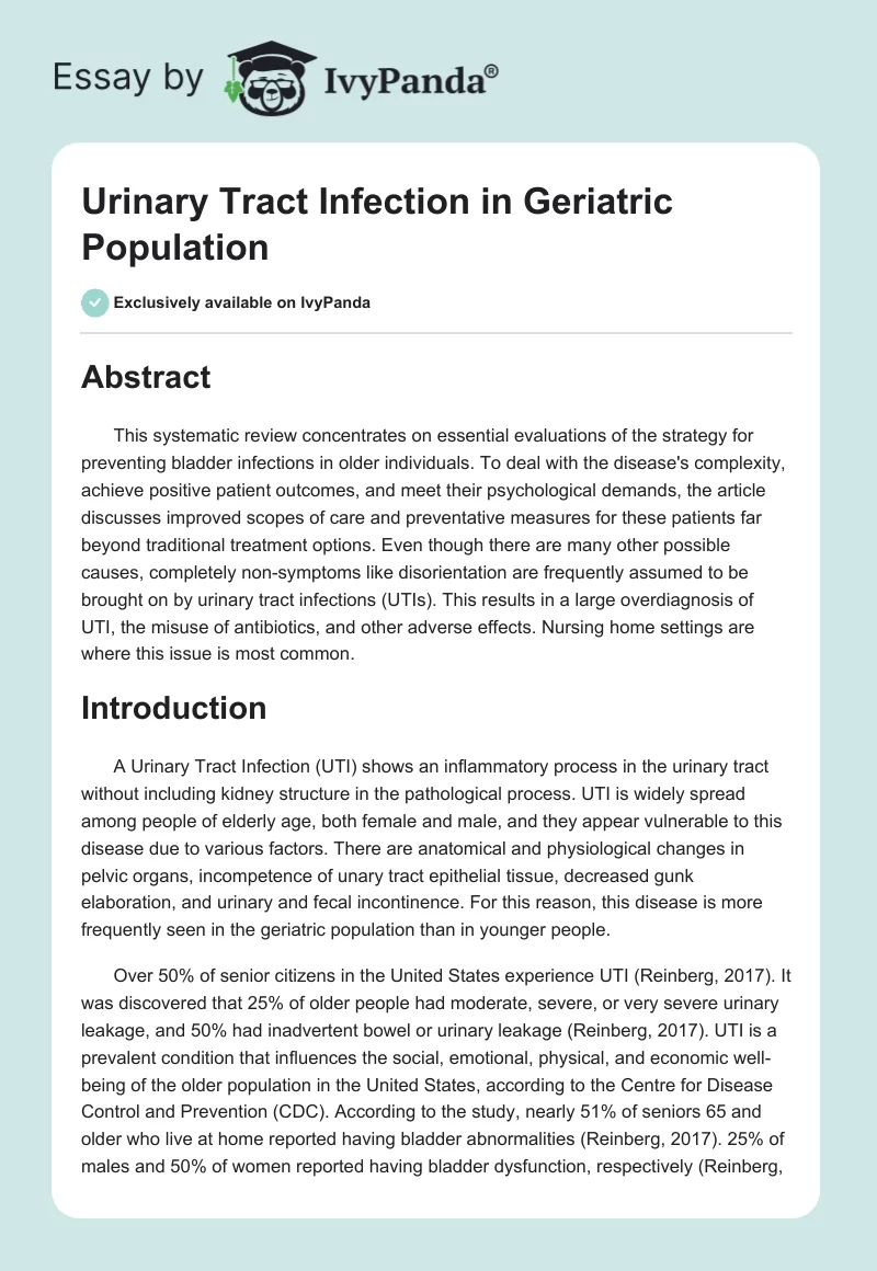 Urinary Tract Infection in Geriatric Population. Page 1