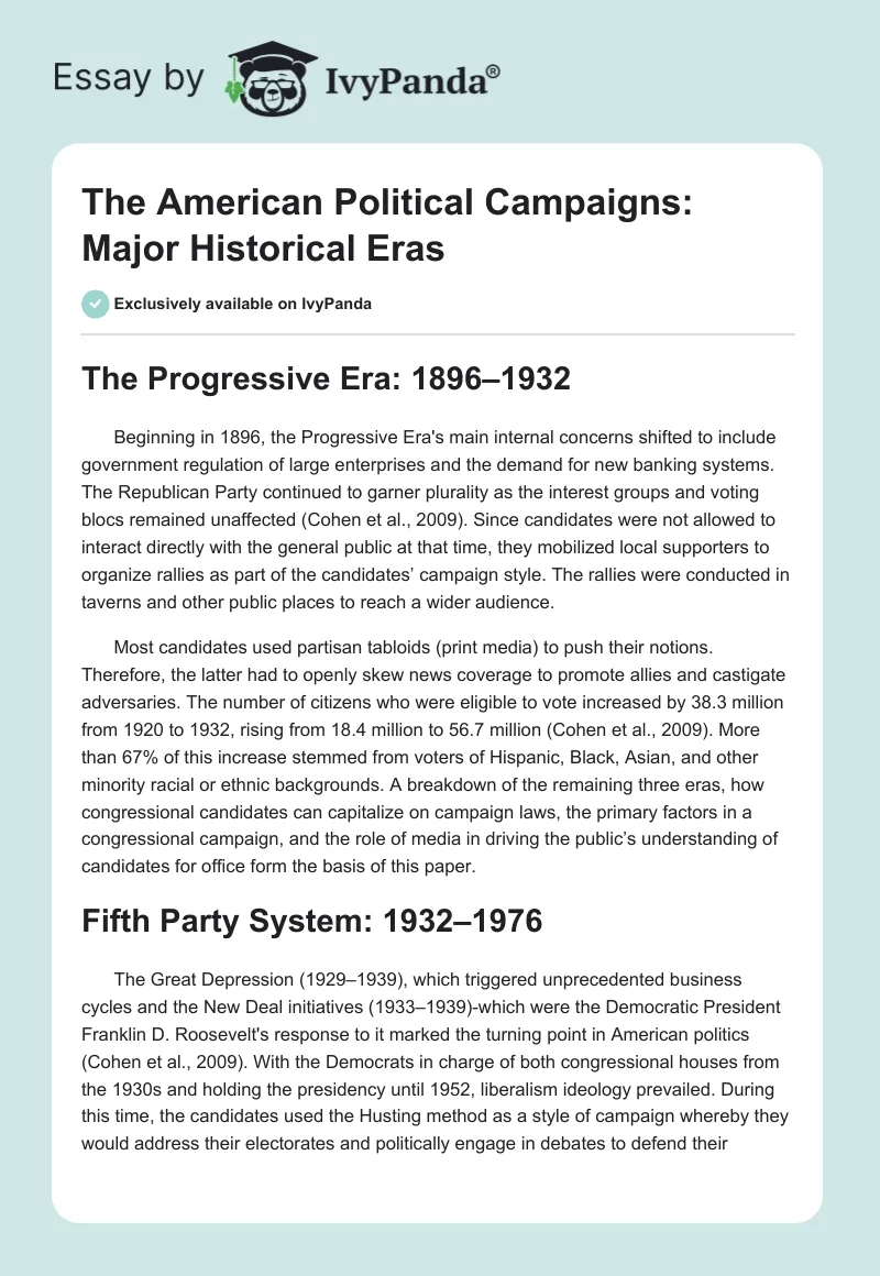 The American Political Campaigns: Major Historical Eras. Page 1