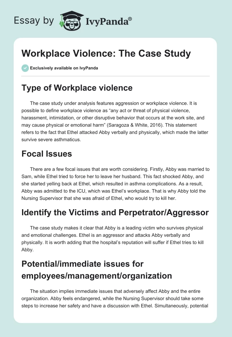 Workplace Violence: The Case Study. Page 1