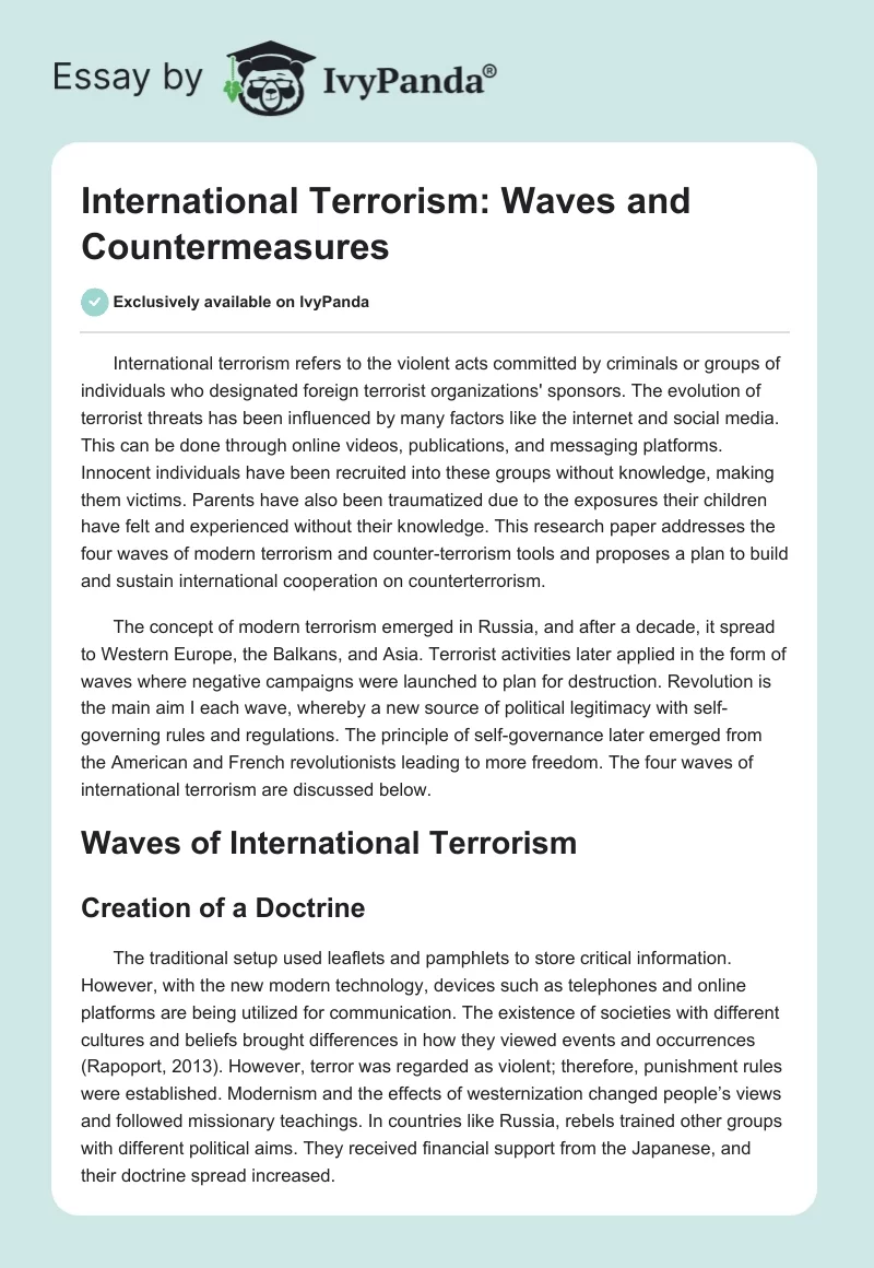 International Terrorism: Waves and Countermeasures. Page 1