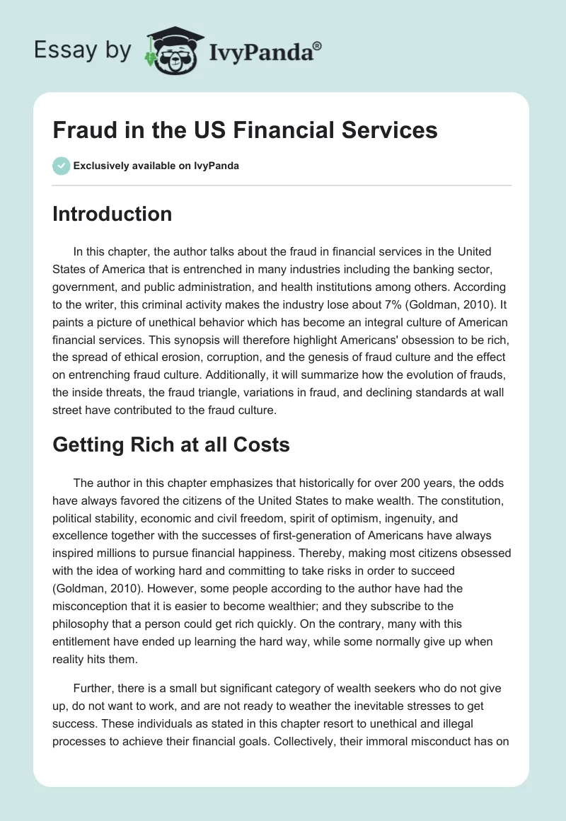 Fraud in the US Financial Services. Page 1