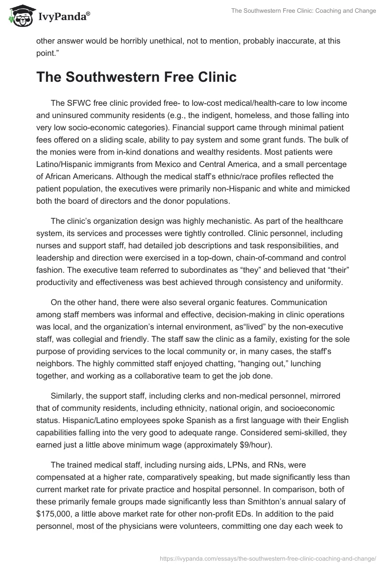 The Southwestern Free Clinic: Coaching and Change. Page 2