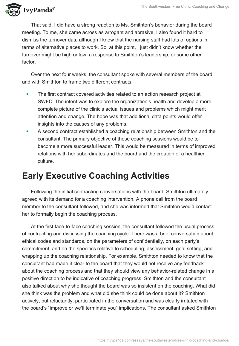 The Southwestern Free Clinic: Coaching and Change. Page 4