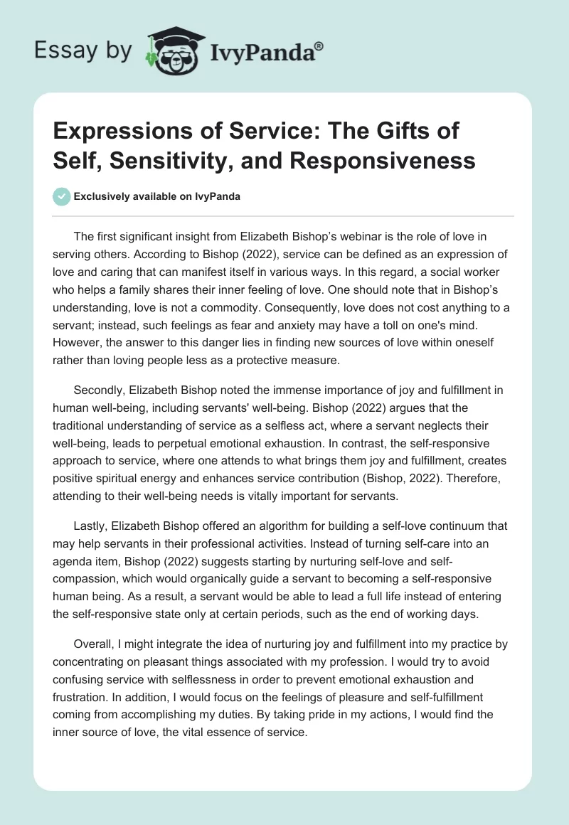 Expressions of Service: The Gifts of Self, Sensitivity, and Responsiveness. Page 1
