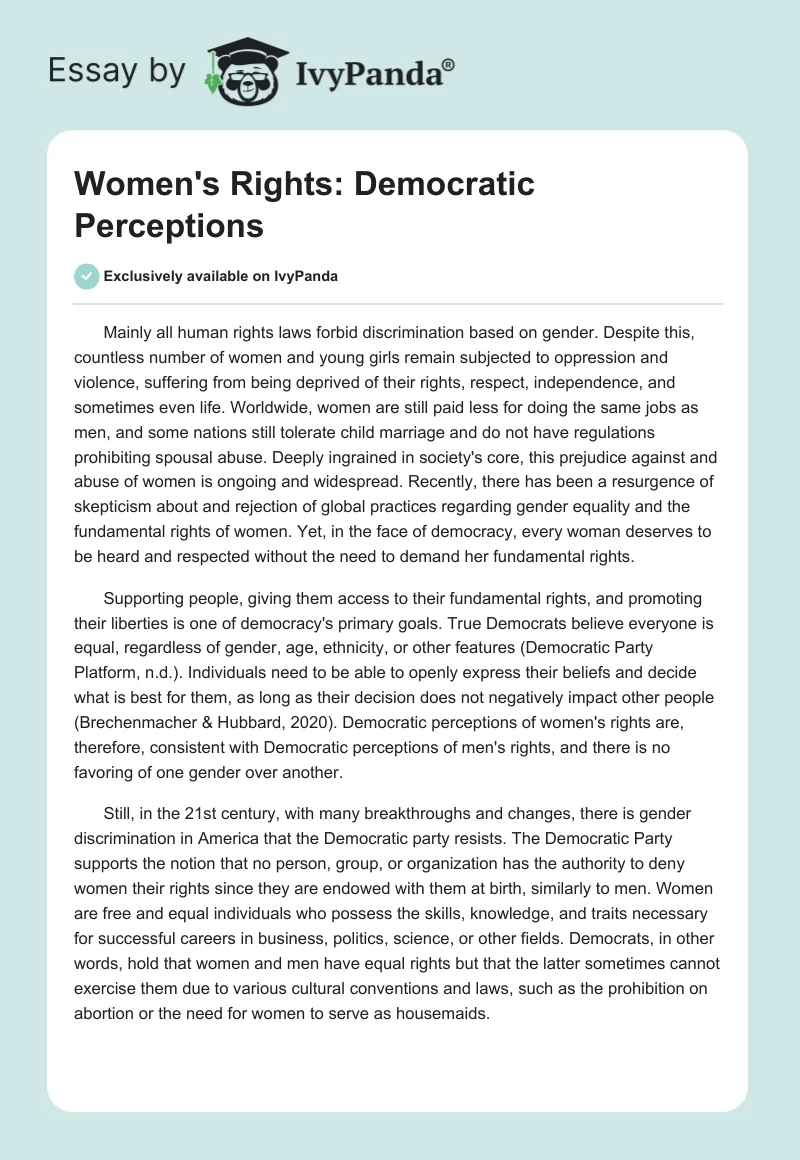 Women's Rights: Democratic Perceptions. Page 1