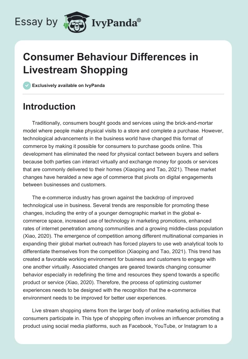 Consumer Behaviour Differences in Livestream Shopping. Page 1