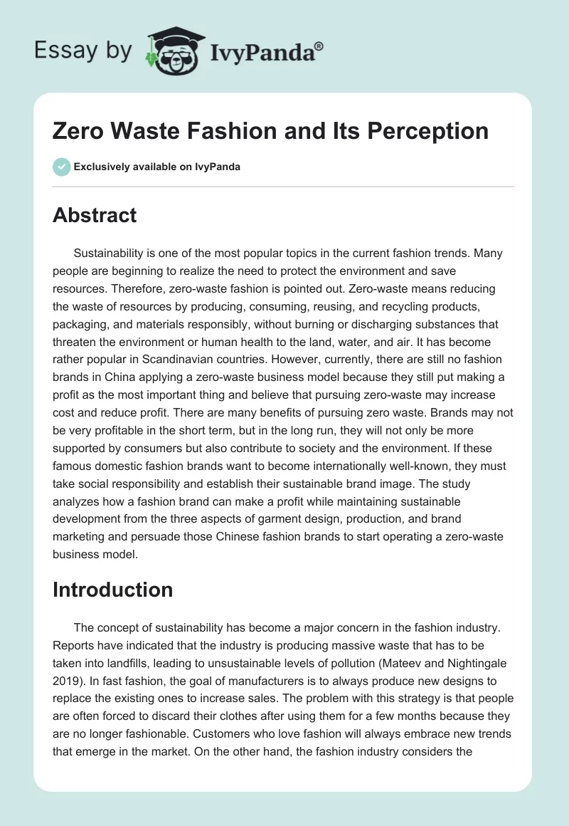Zero Waste Fashion and Its Perception. Page 1