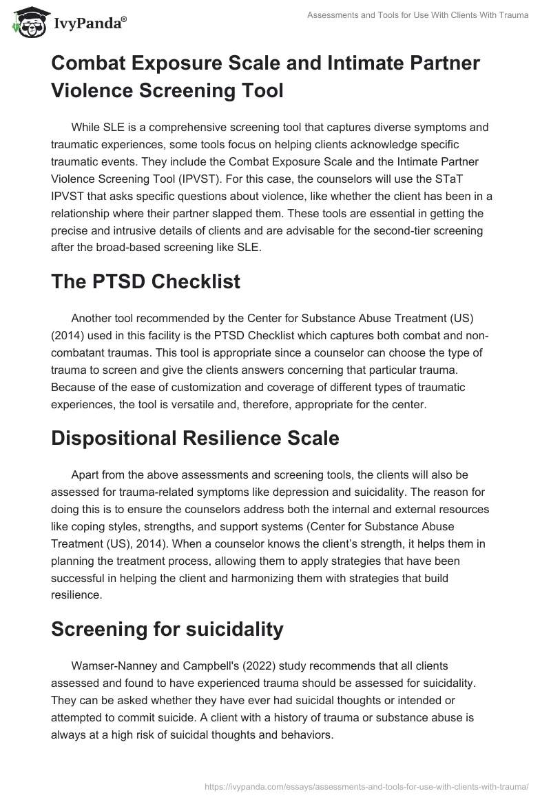 Assessments and Tools for Use With Clients With Trauma. Page 2