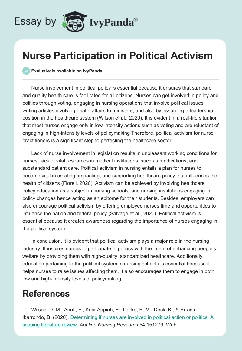 Nurse Participation in Political Activism. Page 1