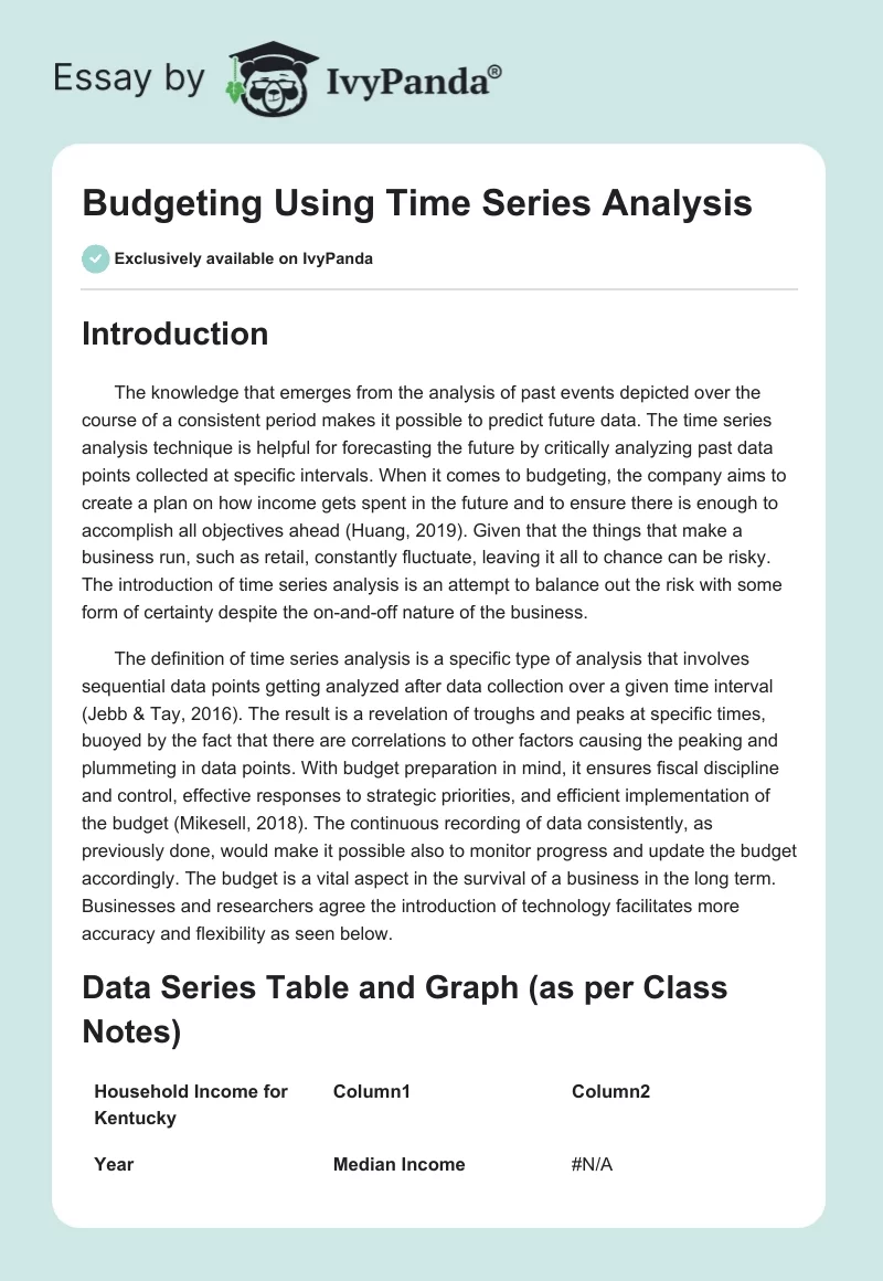 Budgeting Using Time Series Analysis. Page 1