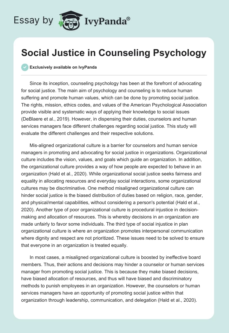 Social Justice in Counseling Psychology. Page 1