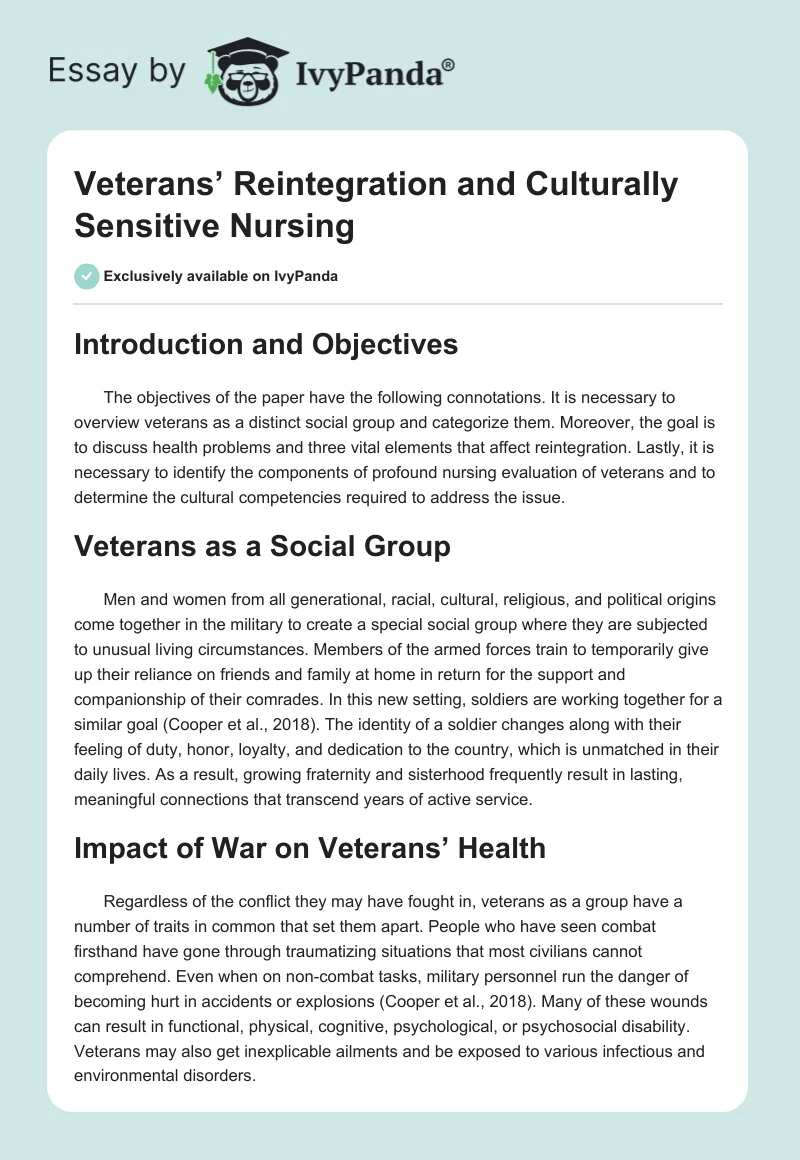 Veterans’ Reintegration and Culturally Sensitive Nursing. Page 1