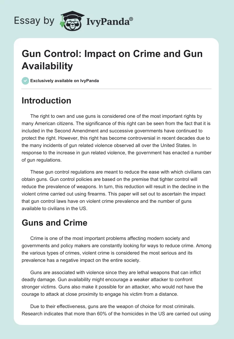 Gun Control: Impact on Crime and Gun Availability. Page 1