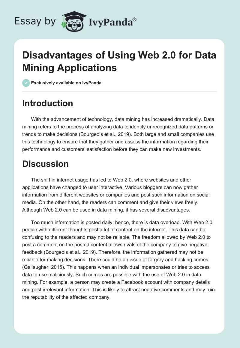 Disadvantages of Using Web 2.0 for Data Mining Applications. Page 1