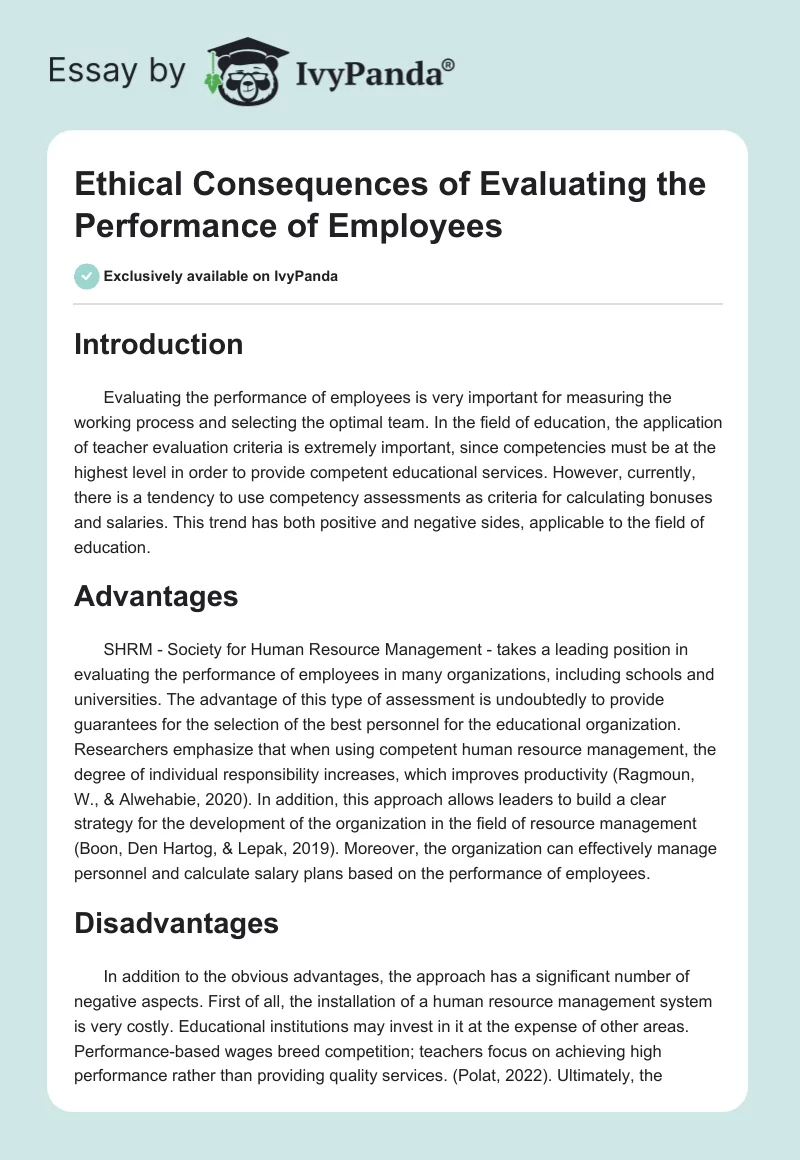 Ethical Consequences of Evaluating the Performance of Employees. Page 1