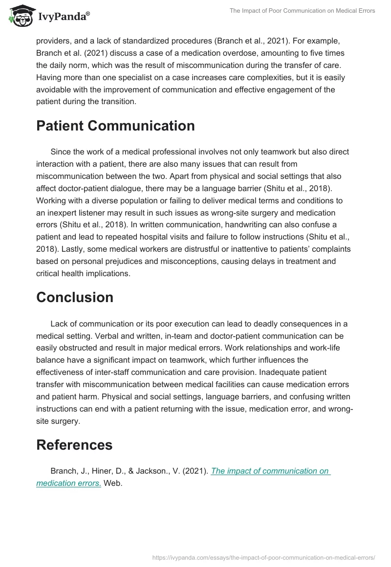 The Impact of Poor Communication on Medical Errors. Page 2