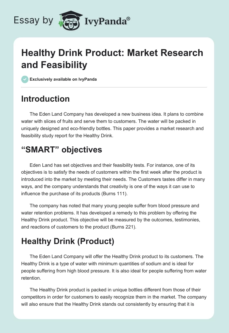 Healthy Drink Product: Market Research and Feasibility. Page 1
