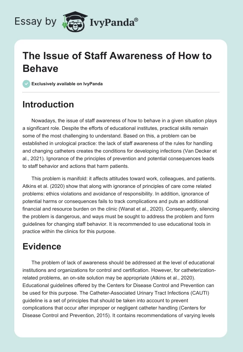 The Issue of Staff Awareness of How to Behave. Page 1