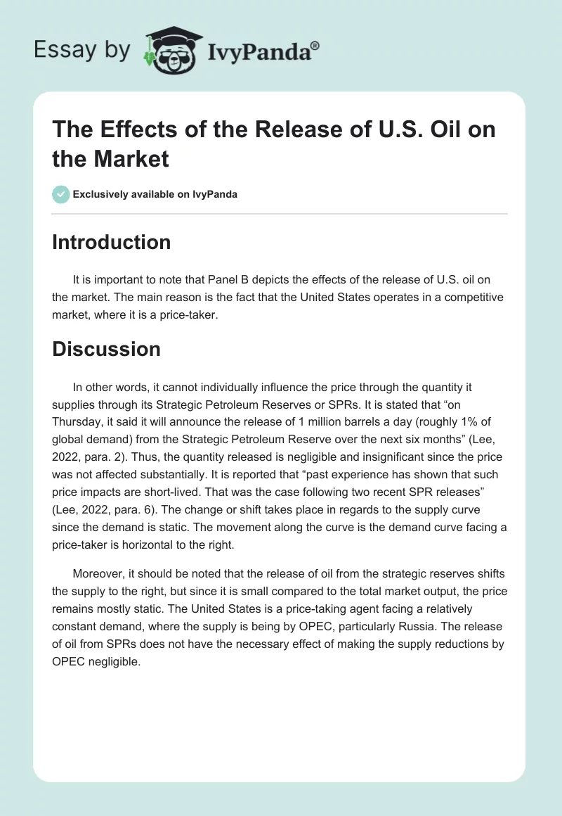 The Effects of the Release of U.S. Oil on the Market. Page 1