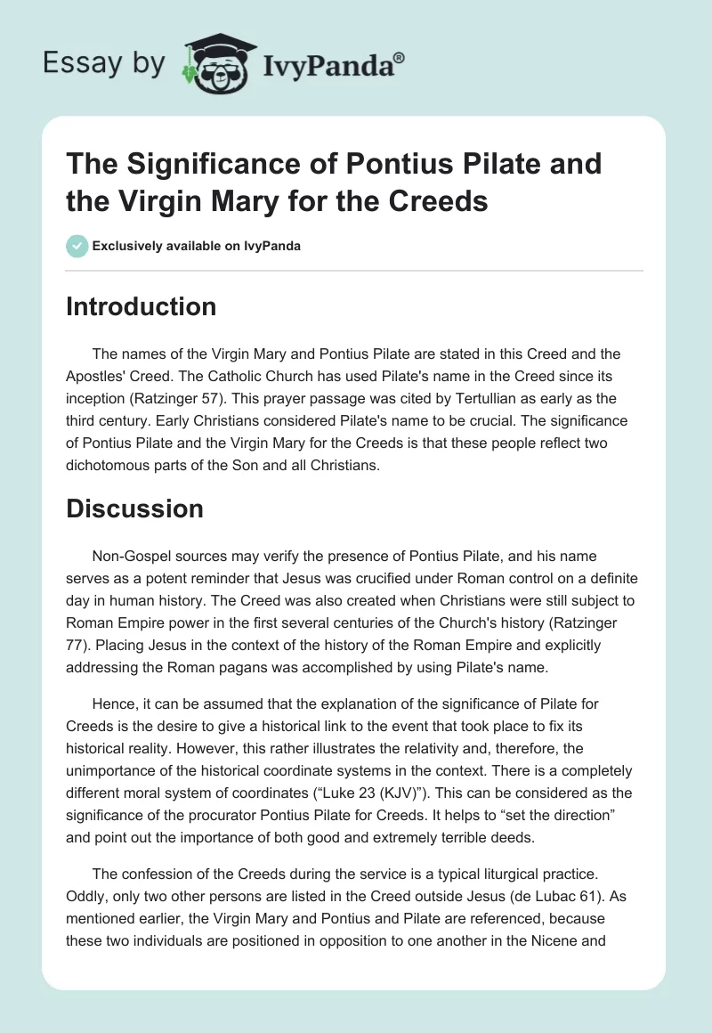 The Significance of Pontius Pilate and the Virgin Mary for the Creeds. Page 1