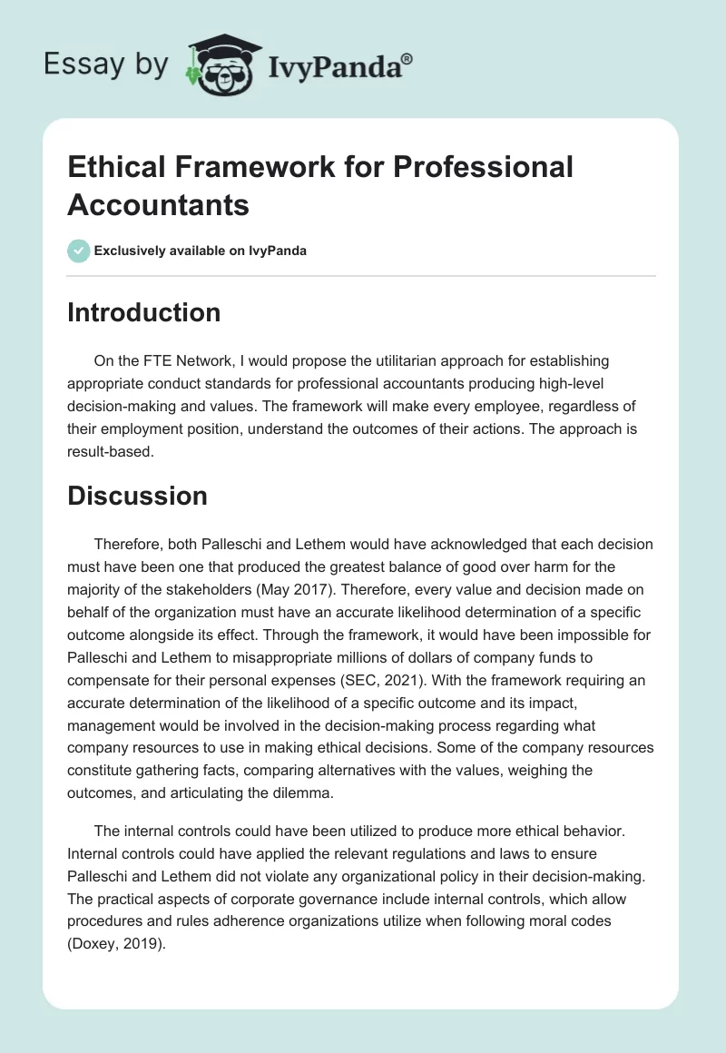 Ethical Framework for Professional Accountants. Page 1
