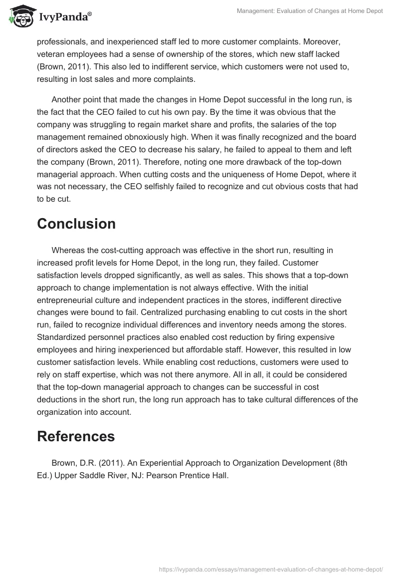 Management: Evaluation of Changes at Home Depot. Page 2