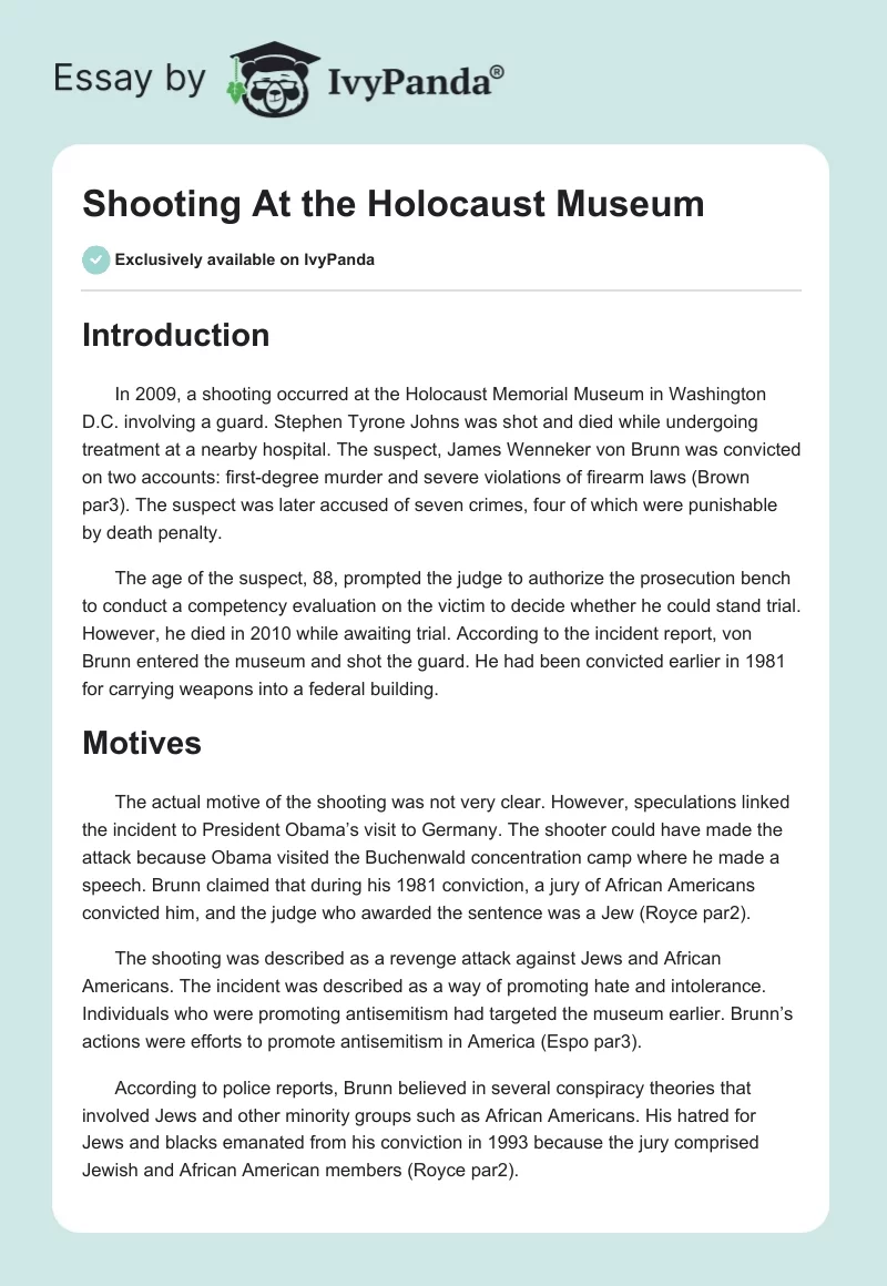 Shooting At the Holocaust Museum. Page 1