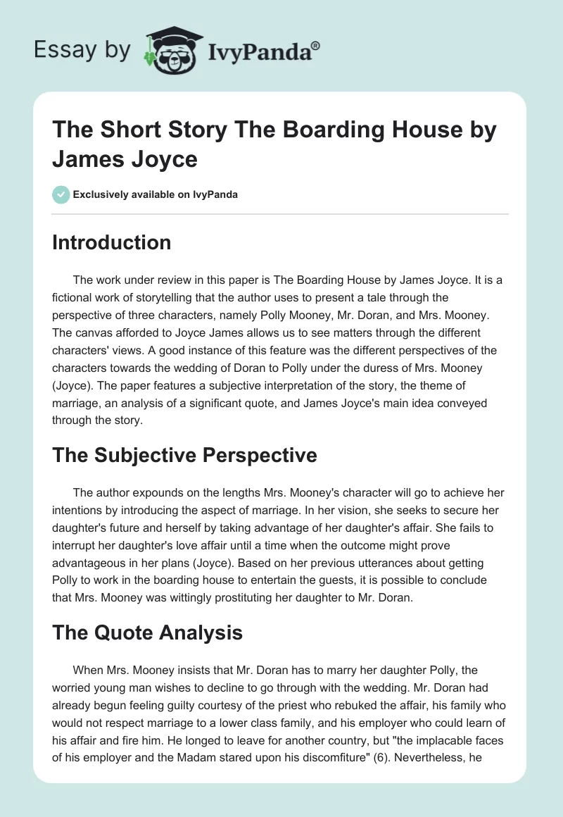 The Short Story "The Boarding House" by James Joyce. Page 1