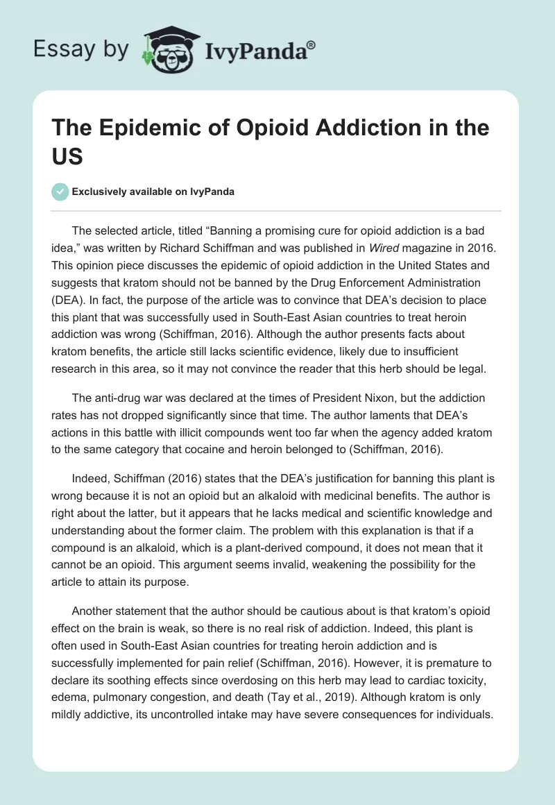 The Epidemic of Opioid Addiction in the US. Page 1