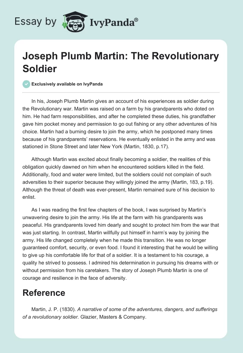 Joseph Plumb Martin: The Revolutionary Soldier. Page 1