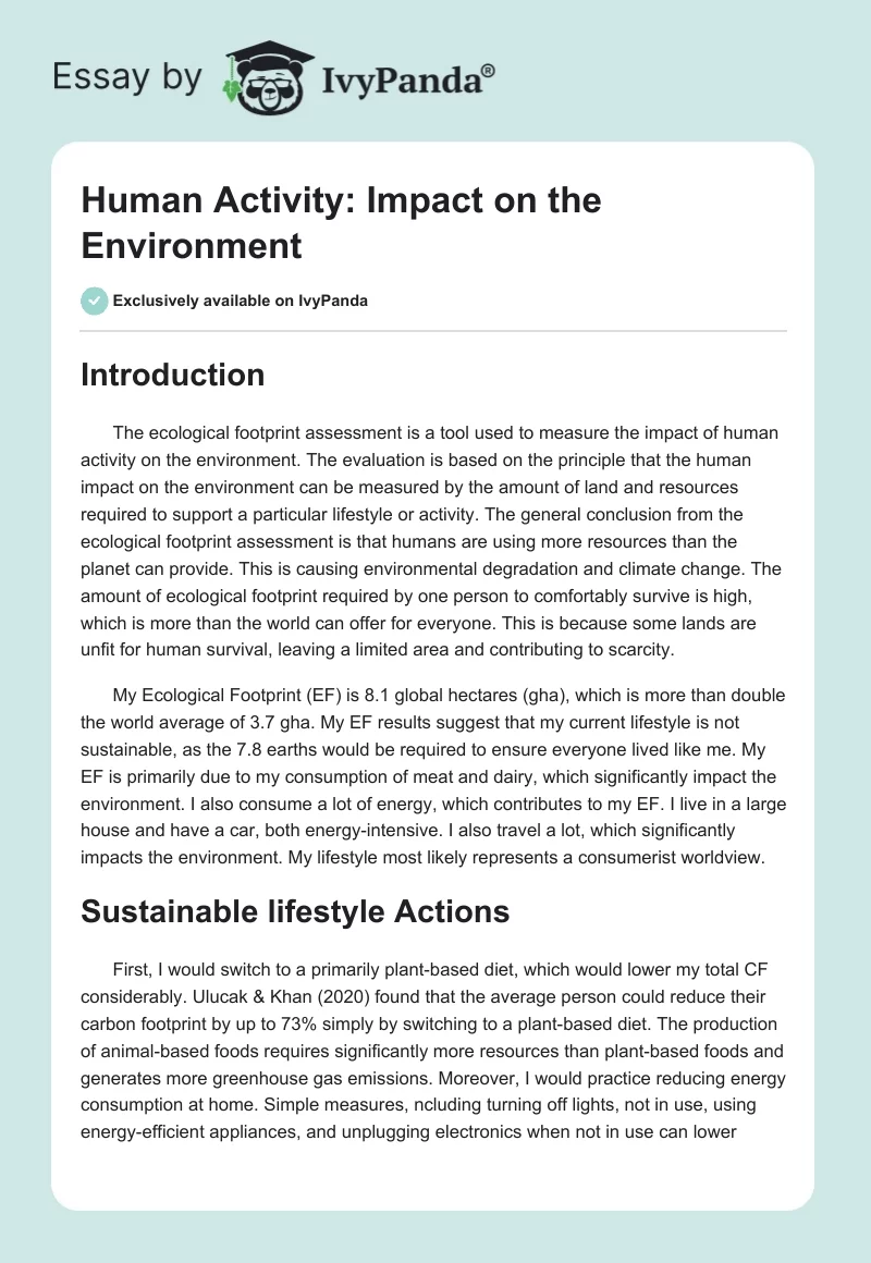 Human Activity: Impact on the Environment. Page 1
