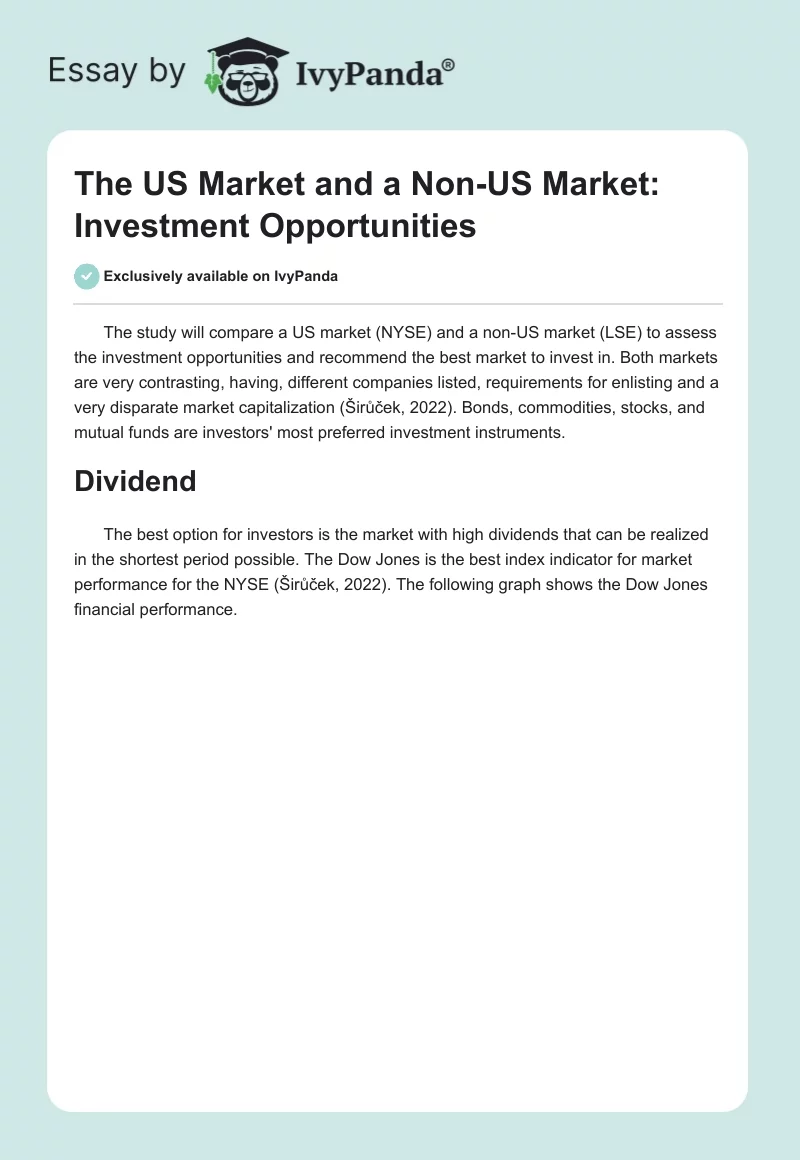 The US Market and a Non-US Market: Investment Opportunities. Page 1