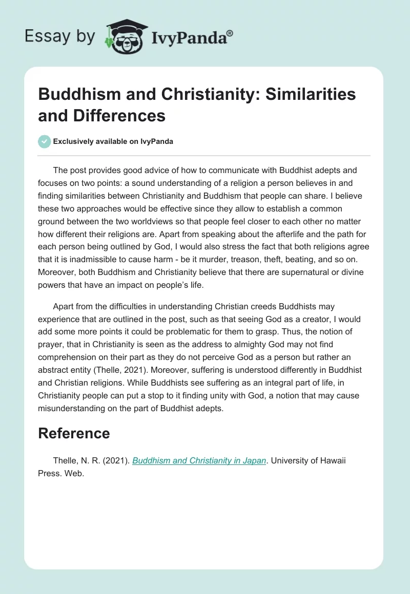 Buddhism and Christianity: Similarities and Differences. Page 1