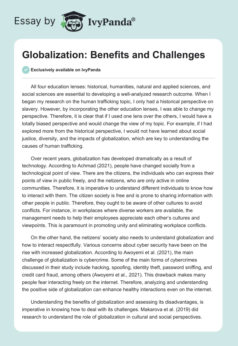 Globalization: Benefits and Challenges. Page 1