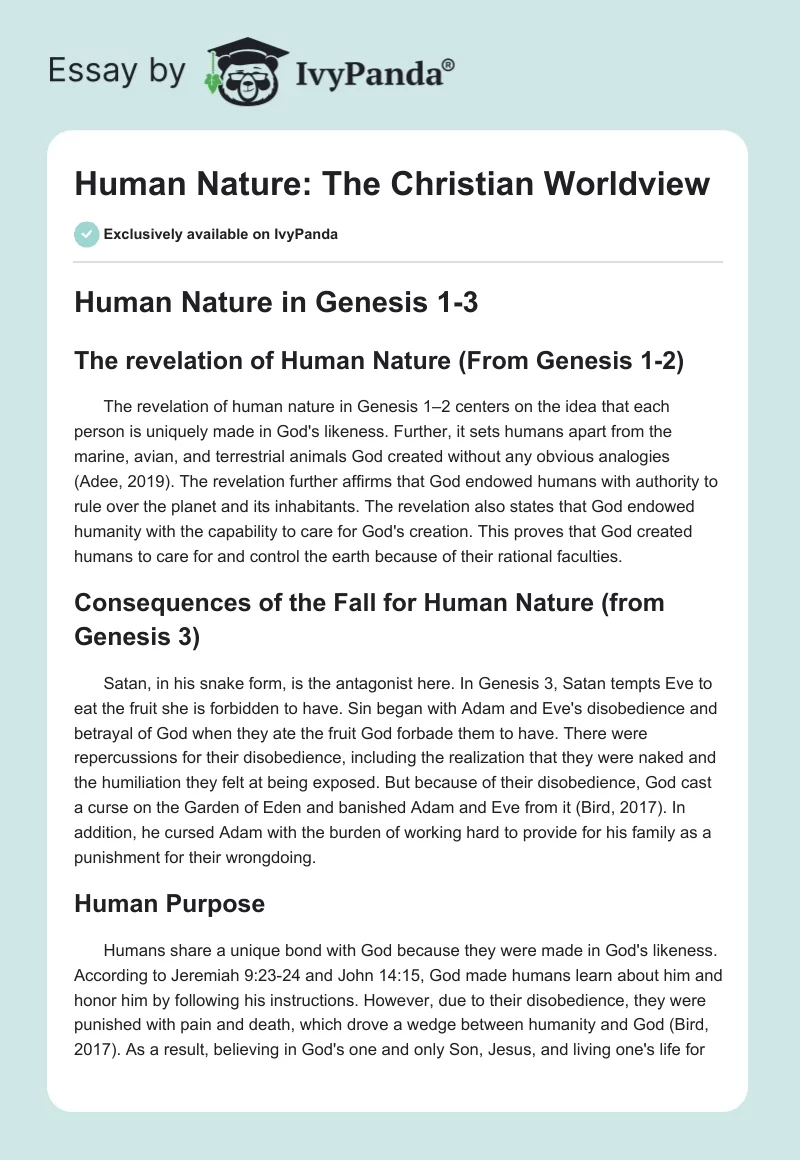 Human Nature: The Christian Worldview. Page 1