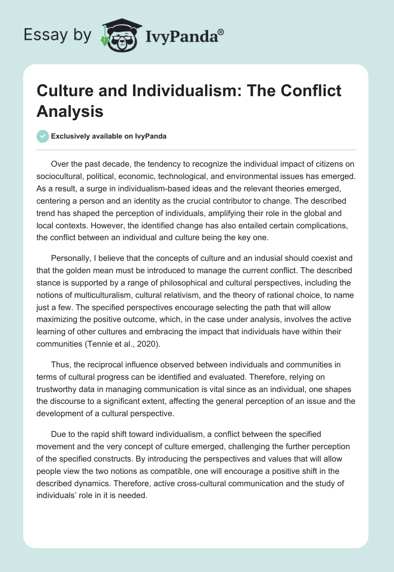 Culture and Individualism: The Conflict Analysis. Page 1