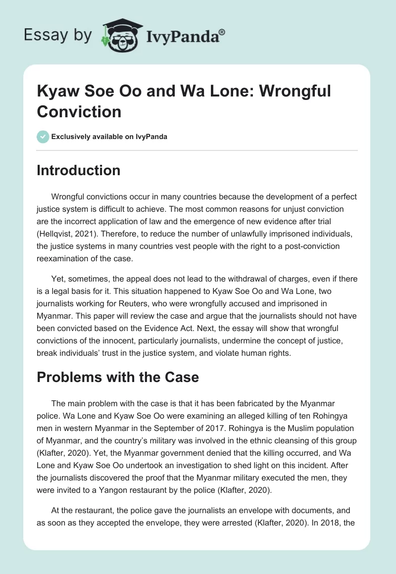 Kyaw Soe Oo and Wa Lone: Wrongful Conviction. Page 1