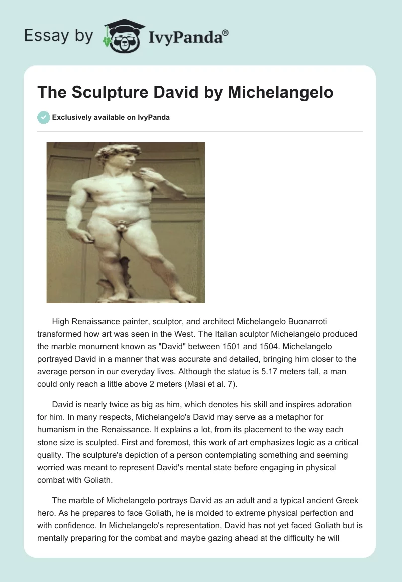 The Sculpture "David" by Michelangelo. Page 1