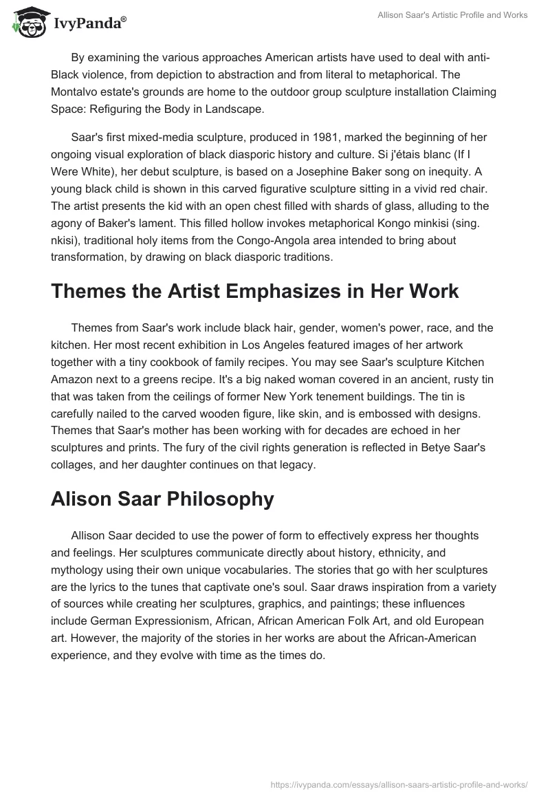 Allison Saar's Artistic Profile and Works. Page 3