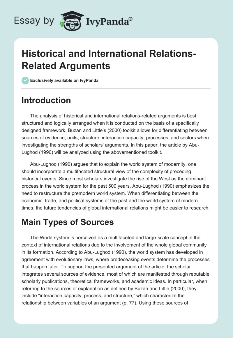 Historical and International Relations-Related Arguments. Page 1