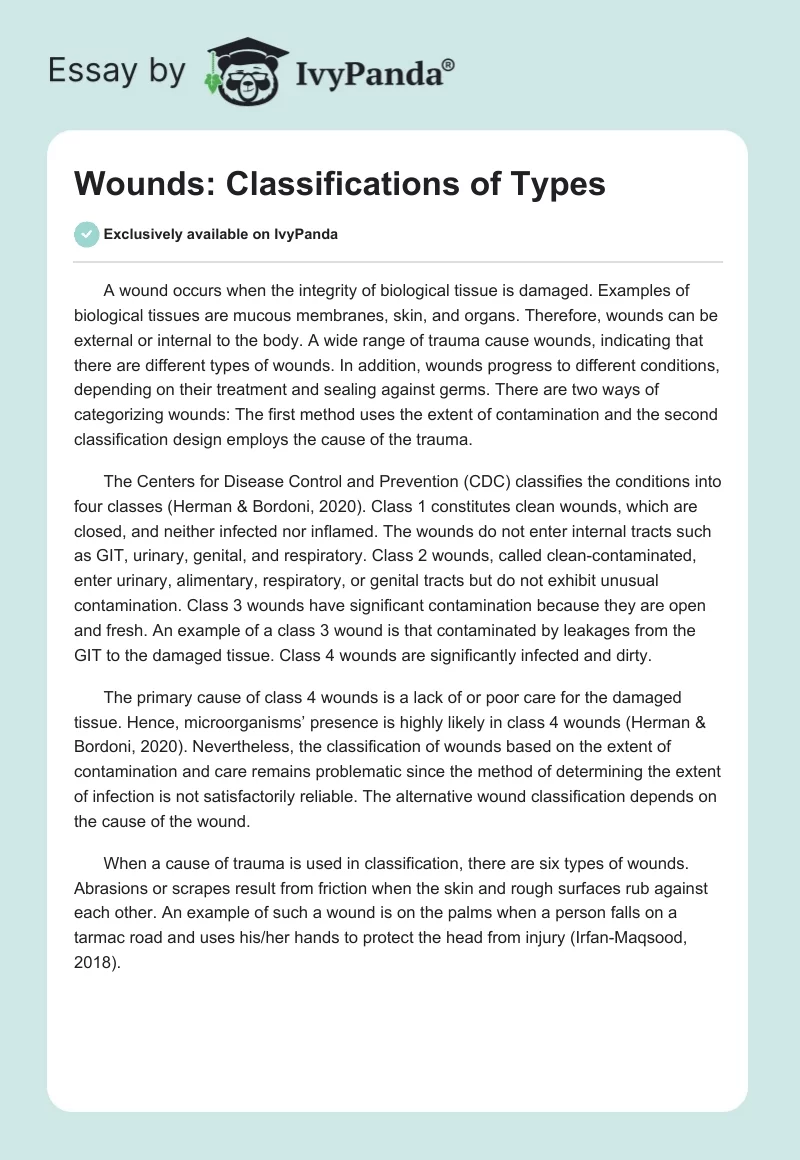 Wounds: Classifications of Types. Page 1
