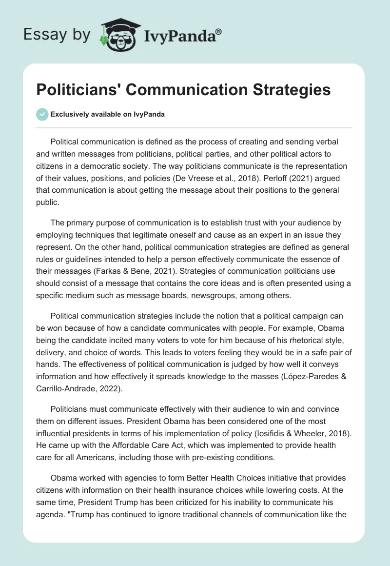 Politicians' Communication Strategies. Page 1