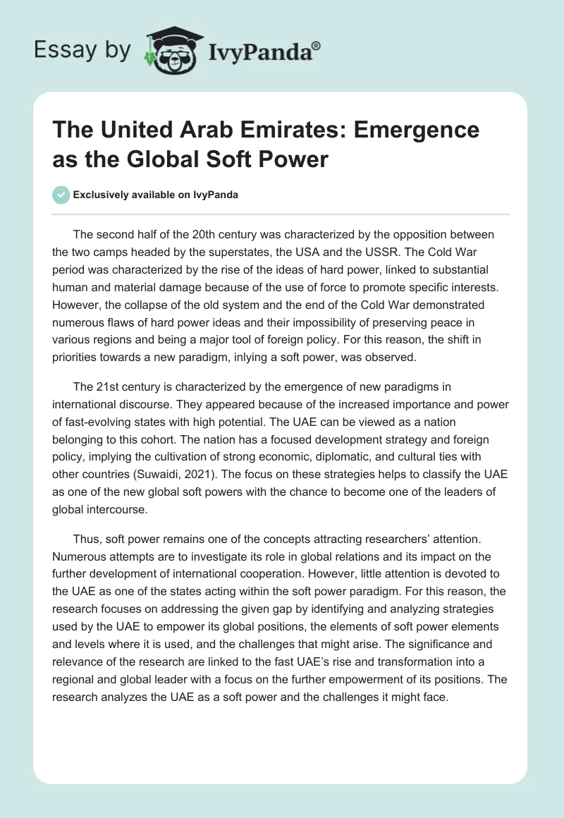 The United Arab Emirates: Emergence as the Global Soft Power. Page 1