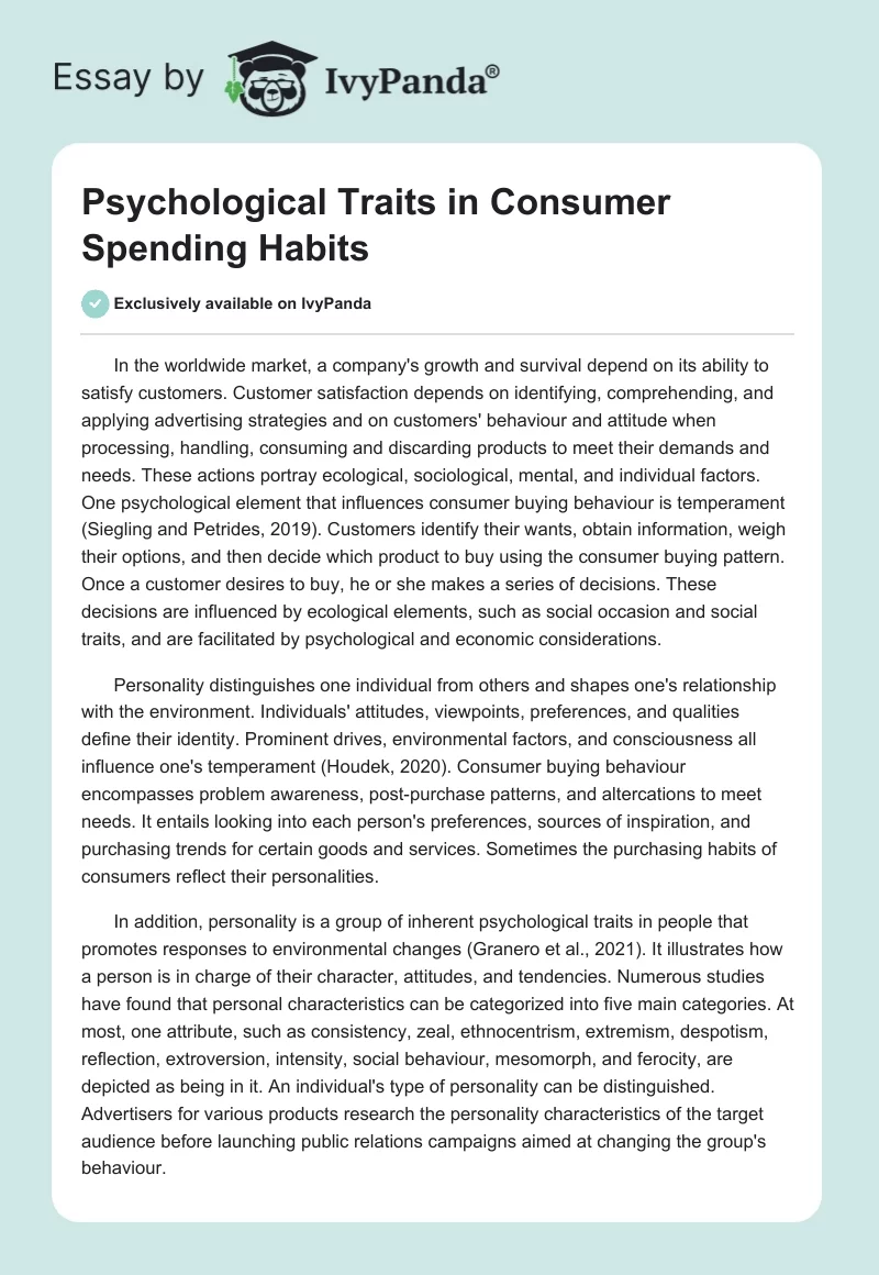 Psychological Traits in Consumer Spending Habits. Page 1