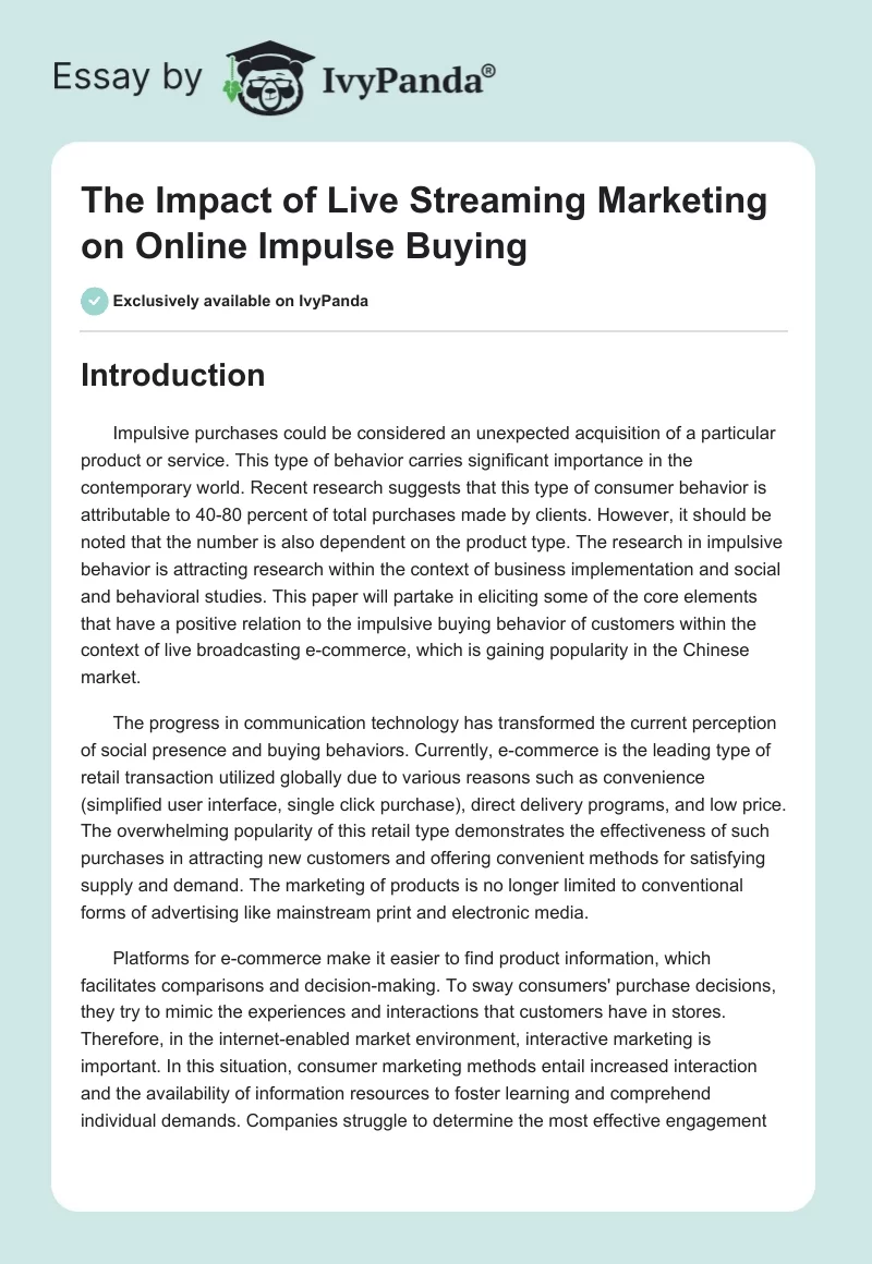 The Impact of Live Streaming Marketing on Online Impulse Buying. Page 1
