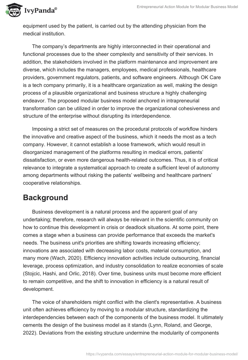 Entrepreneurial Action Module for Modular Business Model. Page 4
