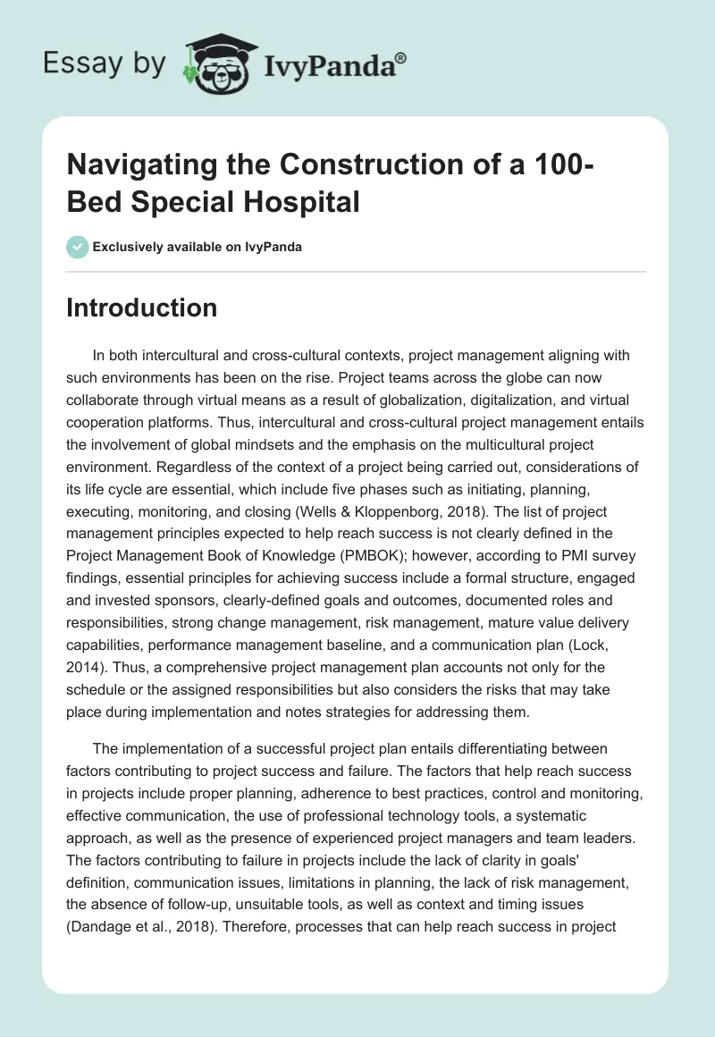 Navigating the Construction of a 100-Bed Special Hospital. Page 1