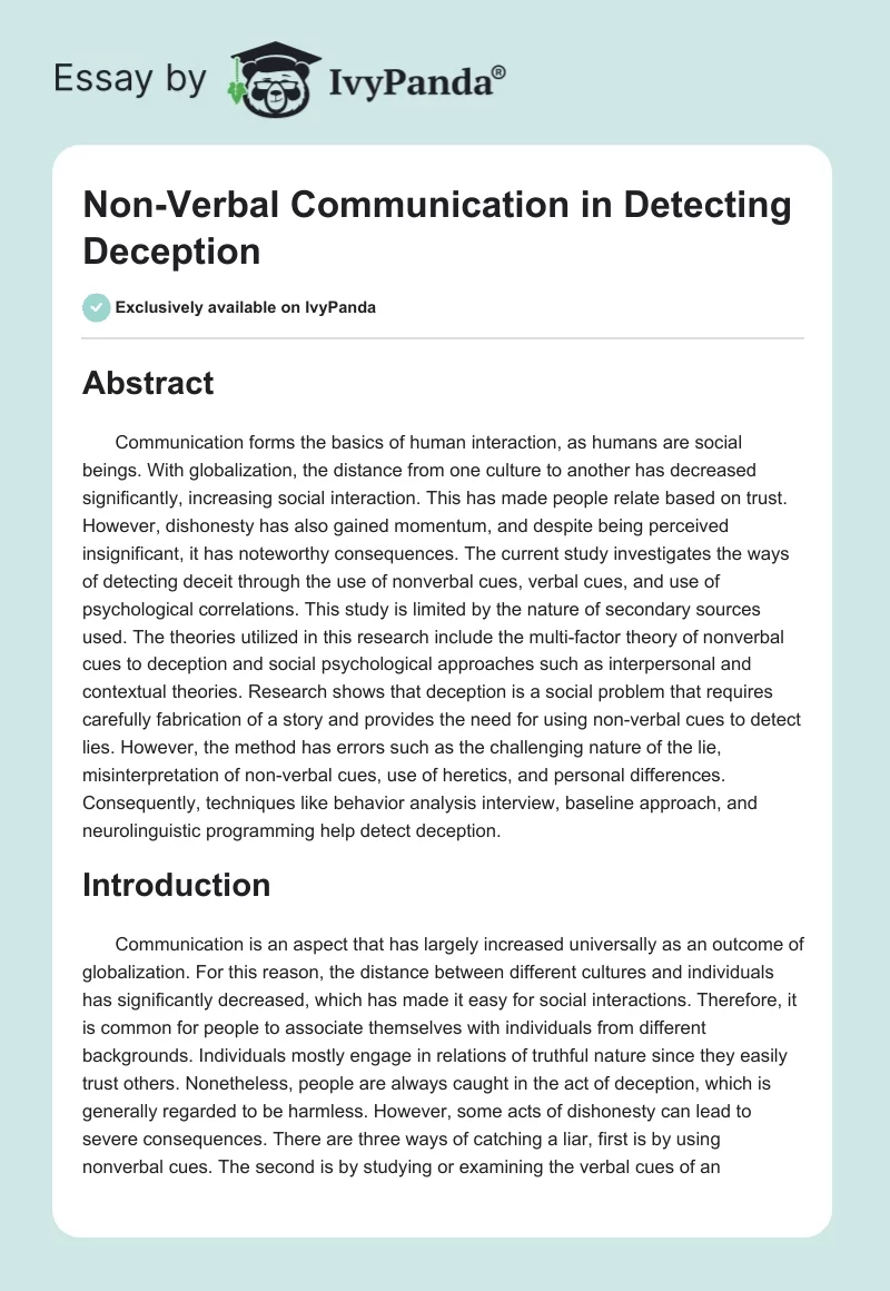 Non-Verbal Communication in Detecting Deception. Page 1